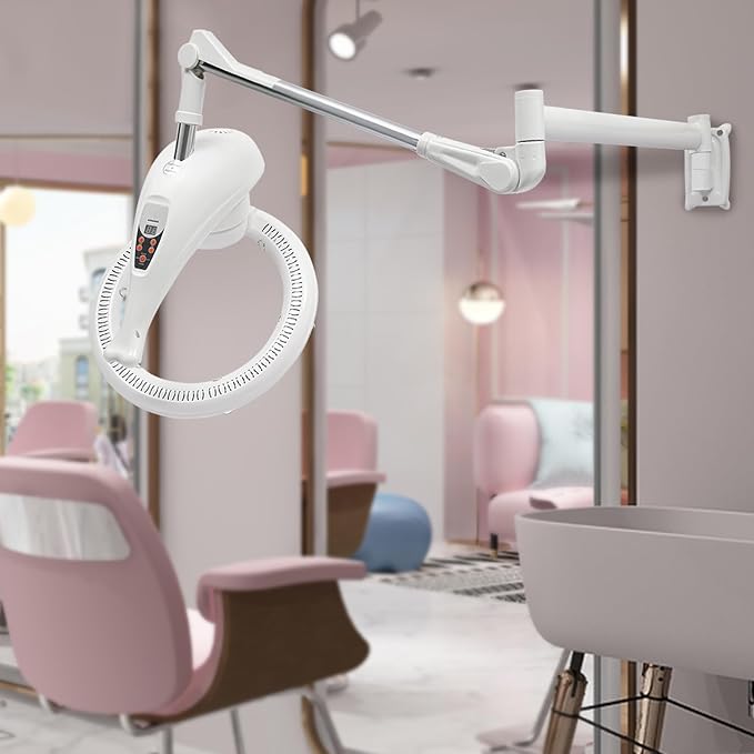 Hair Treatment Machine, 950W Wall Mount Orbiting Rotating Hair Processor for Salon Spa Family, Time Adjustable, White(Style 8)