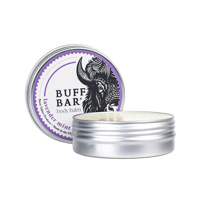 BUFF BAR Pure Bison Tallow Balm, Lavender Mint, 4 Pack - All Purpose, Hydrating, Naturally Derived, Mild Scent, Replaces Lotion, For Cracked, Dry, Itchy, Irritated Skin, Essential Oil