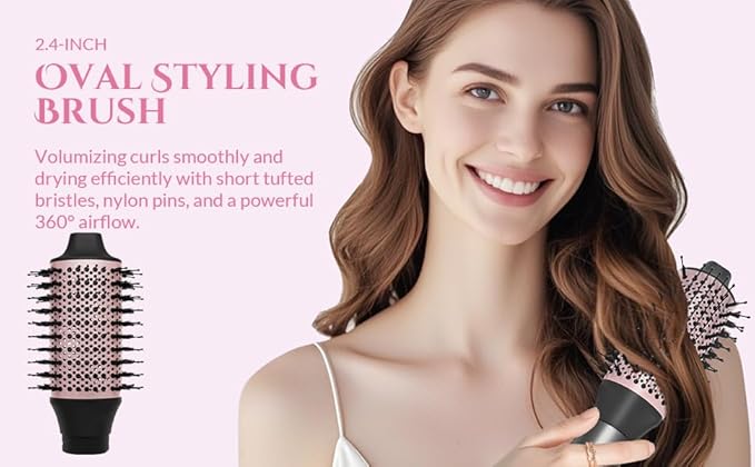 5 in 1 Negative Ion Hair Dryer Brush Blow Dryer Brush Set, Hot Air Styler with Multiple Lengths Suitable for Variable Needs for Hair Curling, 3 Temperature and Wind Settings, Travel Bag Easy to Carry