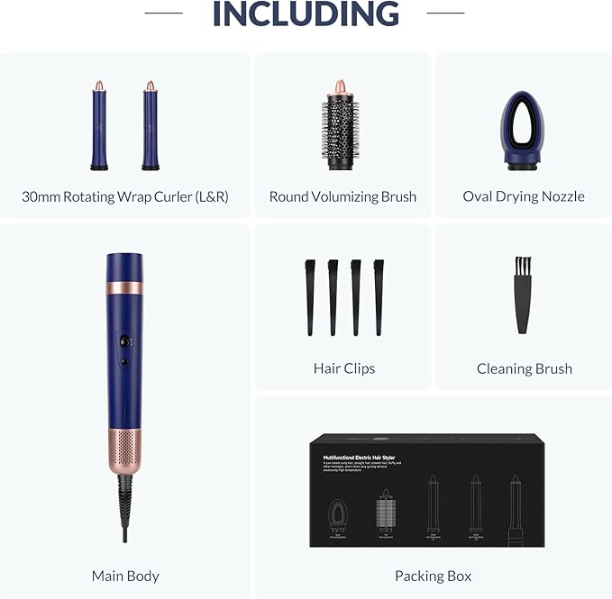 4-in-1 Hot Air Styler & Hair Dryer Brush – 110,000 RPM High-Speed Brushless Ionic Blow Dryer for Fast Drying, Curling, Straightening, Suitable for All Hair Styler - No Heat Damage(Blue)