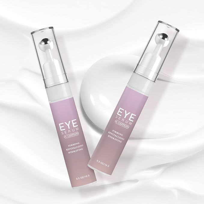 5% Caffeine Eye Serum & Under Eye Roller Cream for Dark Circles and Puffiness Eyes Care Roller Serum with 360° Massage Ball Eyes Treatment Serum for Women