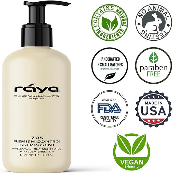 RAYA Blemish Control Astringent 16 oz (705) | Facial Toner for Very Oily and Break-Out Skin | Helps Normalize pH Levels and Regulate Oil Gland Secretion | Made with Vitamin-B | Great for Teens