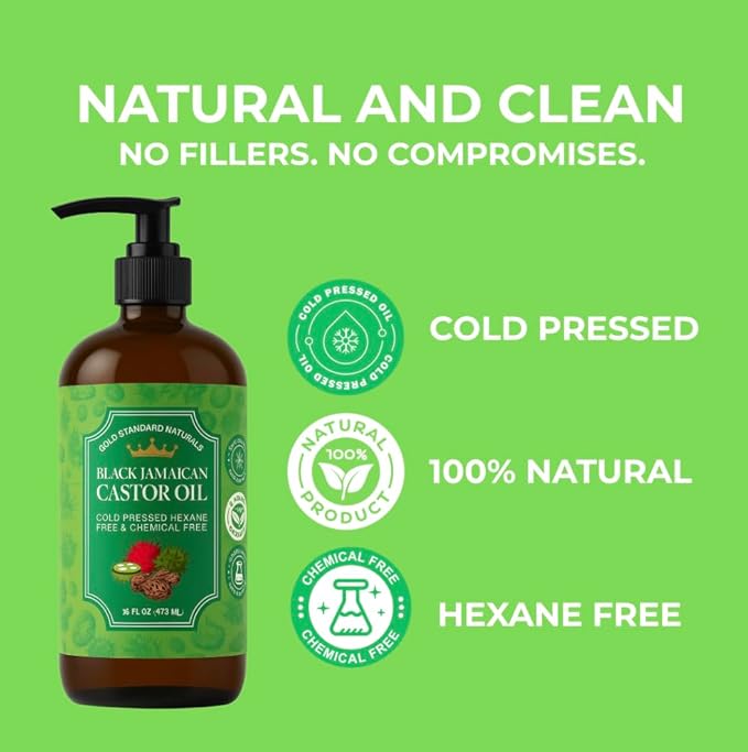 Black Jamaican Castor Oil – 16 oz Bottle with Pump | Cold-Pressed, Hexane-Free | Promotes Thicker Hair, Fuller Eyebrows & Longer Lashes | Deep Moisturizer for Skin & Scalp