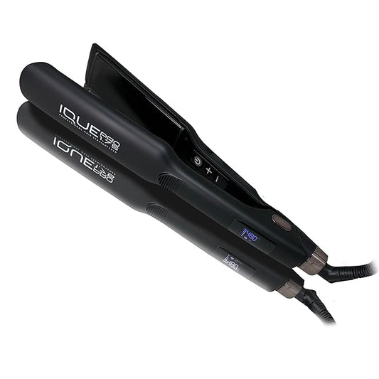iQUE Flat Iron Hair Straightener & Curler 2-in-1 | Nano Titanium with Ionic Function | Heats in 2 Sec | Adjustable Temp up to 480°F | LCD Display | Dual Styling Tool | Dual Voltage 100-240V | 1.75"