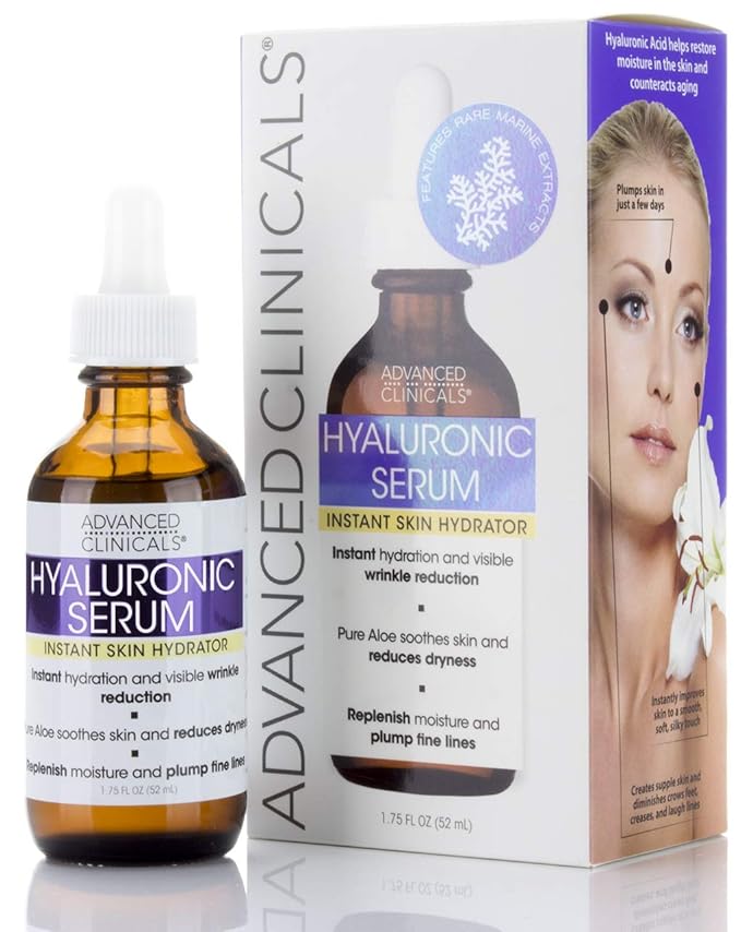 Advanced Clinicals Hyaluronic Acid Moisturizer Face Serum + Collagen Peptide Facial Serum Skin Care Set | Hydrating Serums For Diminishing Appearance Of Wrinkles, Dry Skin, Fine Lines, Set Of 2