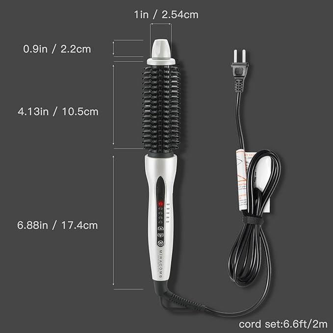 MIRACOMB Professional Hair Curler Straightening Brush | Ceramic Heated Round Brush | 1" Comb Flat Iron Straightener | Anti-Frizz Curl Wand Iron Roller with 5 Heat Settings, Cool Touch, Auto off, White