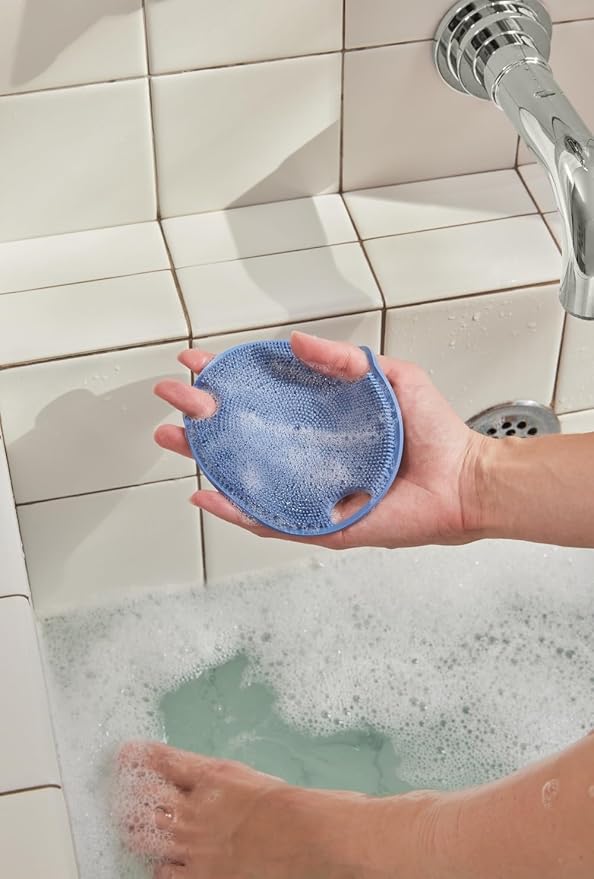Boie USA Flat Body Scrubber - Hygienic, Exfoliating Loofah Alternative - Feels Like Silicone Scrubber Gentle on Sensitive Skin, Hypoallergenic, BPA- & Latex-Free, Made in The USA (Elemental Blue)