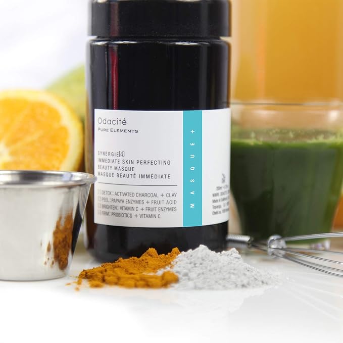 Odacité Acne Cream for Face - 4-in-1 Powder Masque Synergie 4 - Detoxifying Facial Mask with Clay & Charcoal, Clay Mask Detox for Pores and Blackheads, 1.41 oz