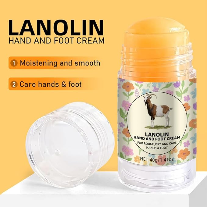 Lanolin Hand & Foot Cream Stick, Moisturizing Foot Balm for Dry, Cracked Skin with Aloe Vera, Softens Cracked Heels, Knees & Elbows, Non-Greasy Hydration for Men & Women