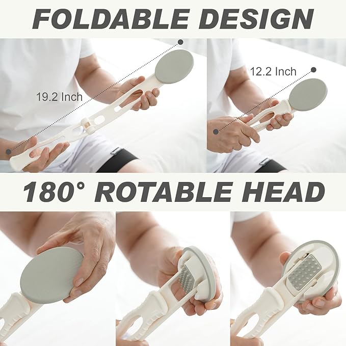 Lotion Applicator for Back - 3in1 Foldable, Cream, Sunscreen, Ointment Applicator, 19" Long Handle, Body Massage Tool - 1 Body Brush Pad, 1 Lotion Pad Included