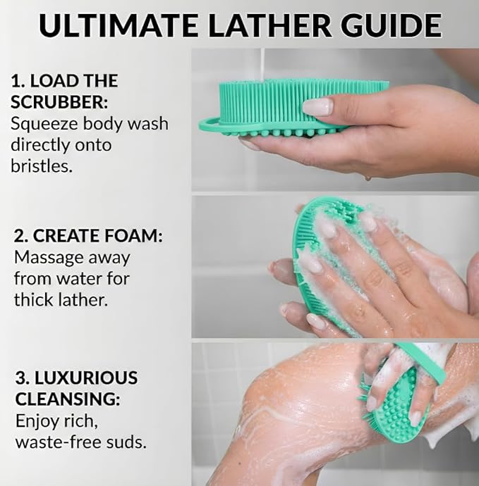 Silicone Body Scrubber, Exfoliating Loofah Alternative for Women Men, Soft Silicone Body Shower, 2 in 1 Bath and Shampoo Brush for Sensitive Skin, Back,Showering,Brush Exfoliator (Green)