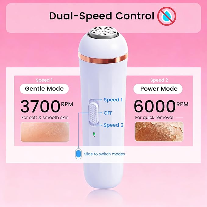 Wireless Electric Foot File - Callus Remover Tool for Feet, Rechargeable Pedicure Tool with 3 Replaceable Grinding Heads, Professional Adjustable Speed Foot Files for Dead Skin, Cracked Heels (White)