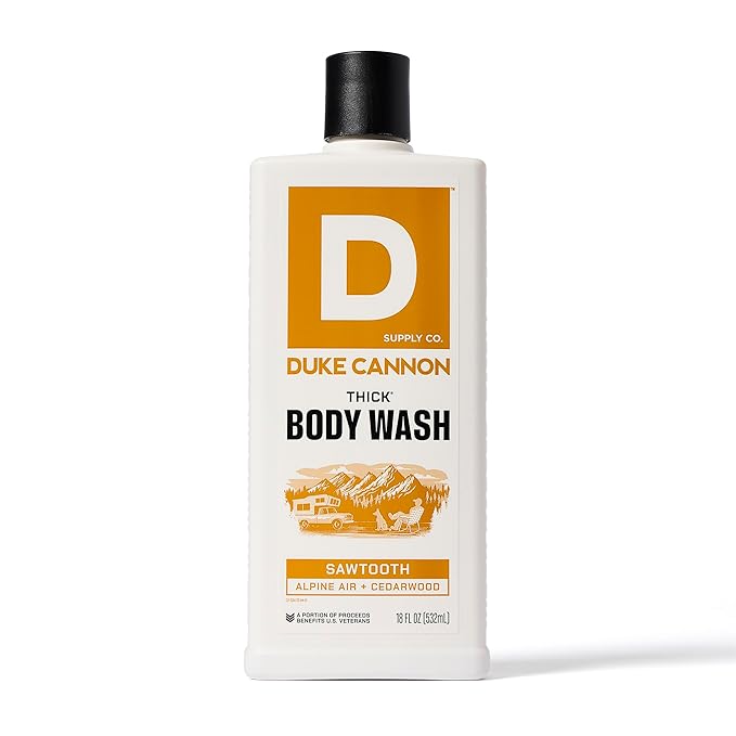 Duke Cannon Supply Co. Thick High Viscosity Body Wash - 3X Thicker, Plant-Based, Mineral-Enriched Body Wash for Men - Mens Body Scrub - Sawtooth, Bourbon, Midnight Swim & Superior