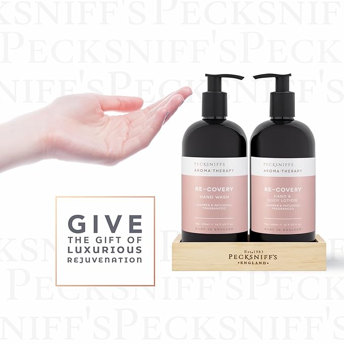Pecksniffs Moisturizing Hand Wash and Hand & Body Lotion Caddy Set - Aroma:Therapy Re-Covery, 500 ml/16.9 fl oz