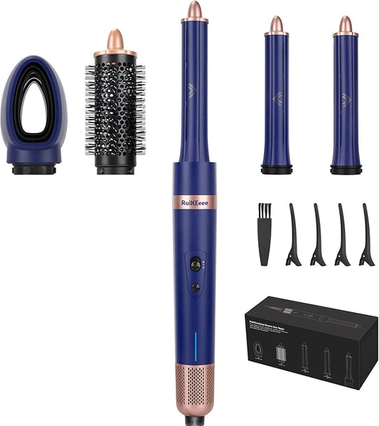 4-in-1 Hot Air Styler & Hair Dryer Brush – 110,000 RPM High-Speed Brushless Ionic Blow Dryer for Fast Drying, Curling, Straightening, Suitable for All Hair Styler - No Heat Damage(Blue)