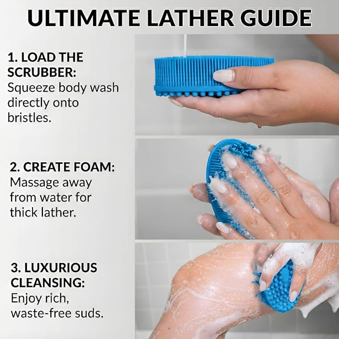 Silicone Body Scrubber, Exfoliating Loofah Alternative for Women Men, Soft Silicone Body Shower, 2 in 1 Bath and Shampoo Brush for Sensitive Skin, Back,Showering,Brush Exfoliator (Blue)