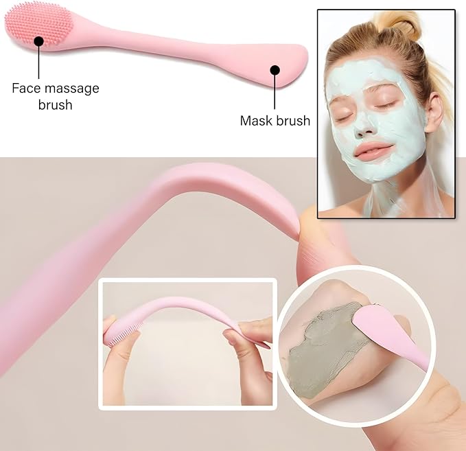 Silicone Facial Mask Applicator Face Masks Skincare Brush Facial Scrubber Double-Head Lotion Spatula Scoop for Makeup,Foundation,Cream,Lotion,Moisturizer,Gel,Peel,Mud Masks,Grey and Purple