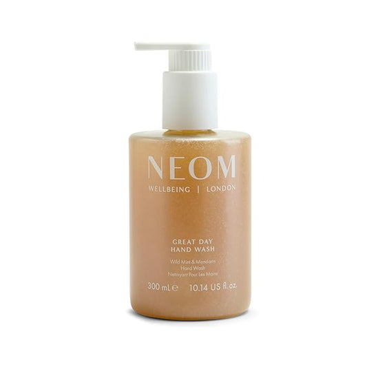 Neom Great Day Exfoliating Hand Wash, 300ml IWild mint and mandarin I Blended with orange peel to exfoliate I 100% Recyclable Bottle I Refillable