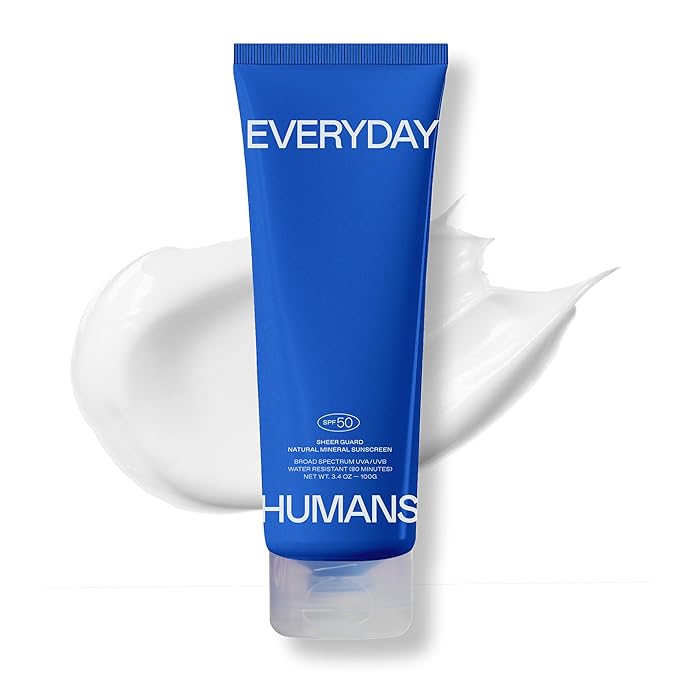 Everyday Humans Sheer Guard Natural Mineral Sunscreen SPF 50 3.4 oz | Zinc Oxide, Clean, Reef-Friendly Travel Size Face and Body | Fragrance-Free, Water Resistant UVA/UVB Protection | Beach Defence