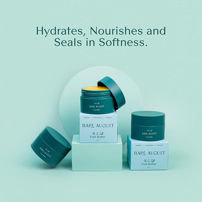 Bare August Foot Cream & Heel Balm Butter lotion for Soft, Smooth & Healthy Feet - Foot Moisturizer and Callus Cream Softener to Repair Rough, Dry, Cracked Feet (3.4 fl oz)