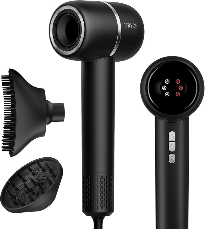 Hair Dryer with Smoothing Comb, 160000RPM High Speed Blow Dryer, Negative Ionic Hair Care, Fast Drying and Less Heat Damage, Thermo-Control Low Noise & Portable with Diffuser, Black