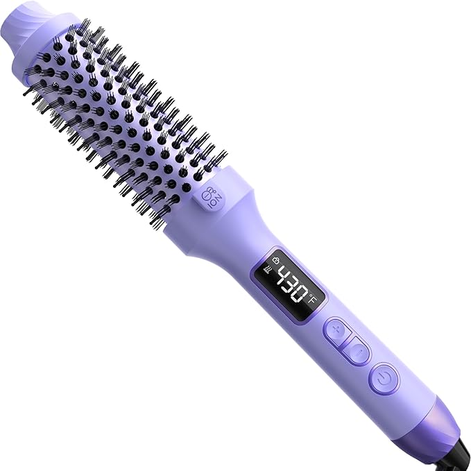 Nimmu Thermal Brush for Blowout Look, 1.5 inch Heated Round Brush, Curling Iron with 10 Temperature Control, Hot Styler Dual Voltage for Travel, Purple