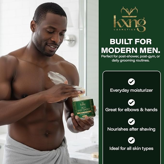 KXNG Cosmetics Luxury Shea Body Butter Cream – 4oz | Organic Body Butter for Men & Women with Cocoa, Mango & Coconut Oil | Moisturizing Cream for Hands, Feet & All Skin Types – Rich Baby Daddy