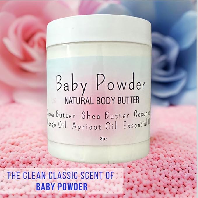 Baby Powder Creamy Whipped Body Butter Nourishing Shea Butter, Cocoa Butter, Coconut Oil, Essential Oils Moisturizer for Body, Feet & Hands Soothes and Softens