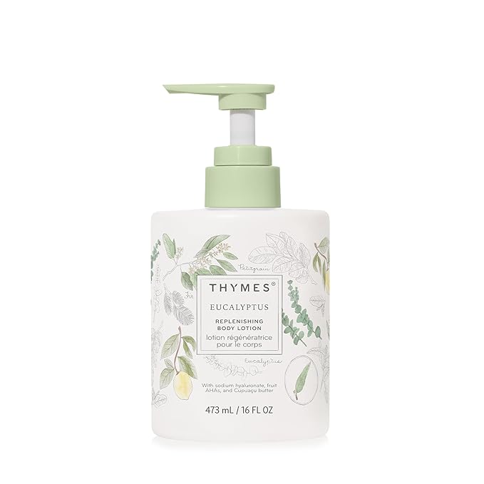 Thymes Large Replenishing Body Lotion - Moisturizing Body Lotion for Dry Skin - Scented with Notes of Eucalyptus Oil, Lemon, Petitgrain, Bergamot, Lemongrass, & Lush Fir (Eucalyptus, 16 fl oz)
