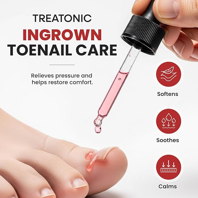 Treatonic Ingrown Toenail Treatment - Ingrown Toenail Pain Reliever and Softener Kit for Easy Trimming with Silicone Gel Toe Caps