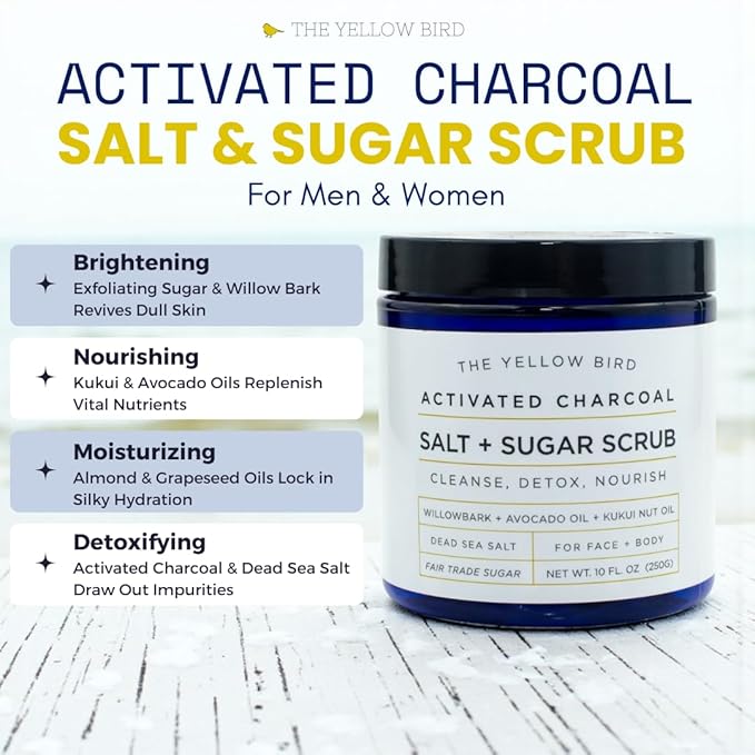 Activated Charcoal Face & Body Scrub – Natural Deep Cleansing Exfoliator for Smooth, Soft Skin – Gentle Salt & Sugar Scrub for Armpit & Foot Detox – For Men & Women – Made in USA