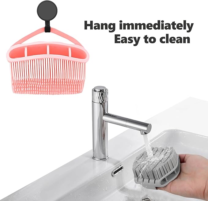 Silicone Body Scrubber with Handle - Exfoliating Shower Brush for Men & Women, Travel-Friendly & Quick-Dry, Soft Silicone Loofah Alternative for All Skin Types (Pink)