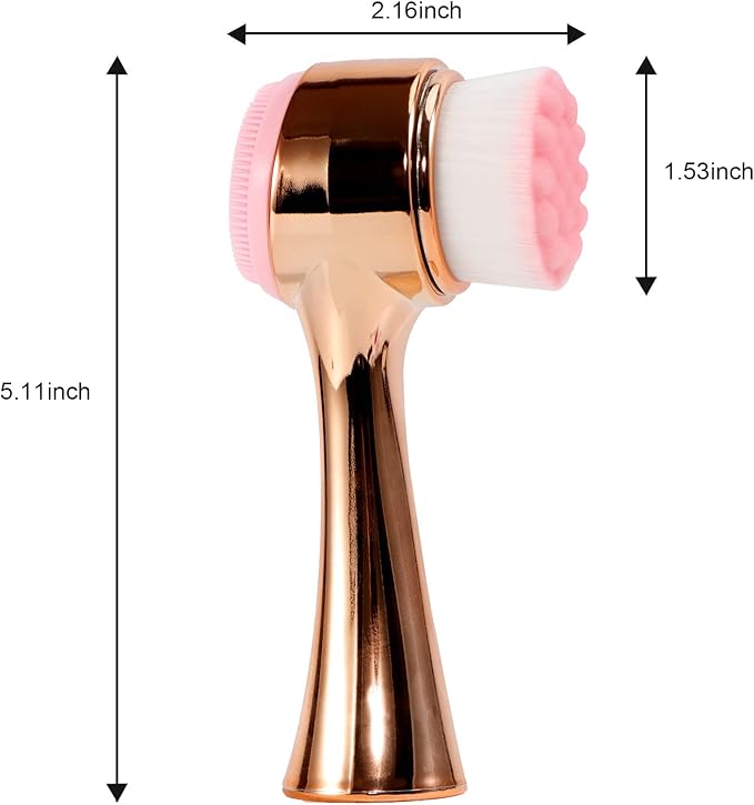 Face Brush 2 in 1, Facial Cleansing Exfoliating Brush with Ultra Fine Soft Bristles for Pore Deep Cleansing Silicone Double Side Face Wash Scrub Brush for Skin Care, Gold