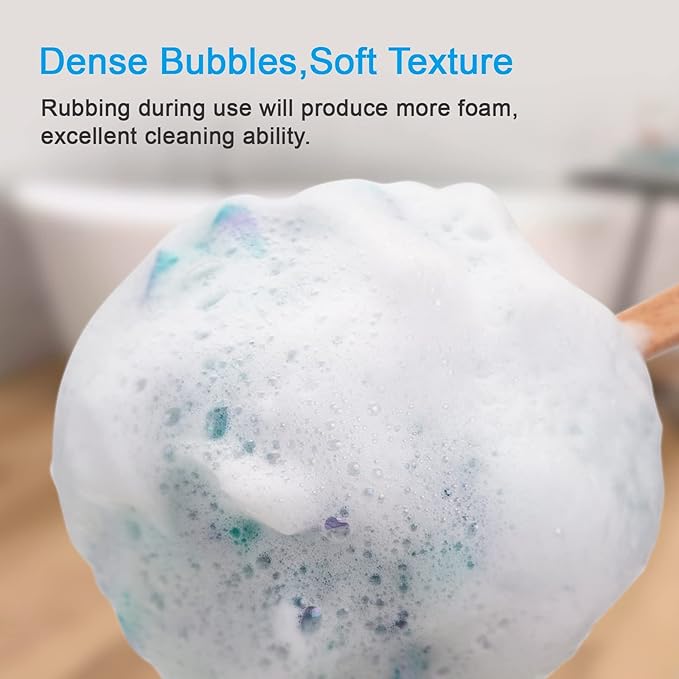 AmazerBath Shower Sponge Loofah Back Scrubber, PE Soft Mesh Loofah Body Scrubber with Long Wooden Handle, Bath Sponge for Men Women (Green)