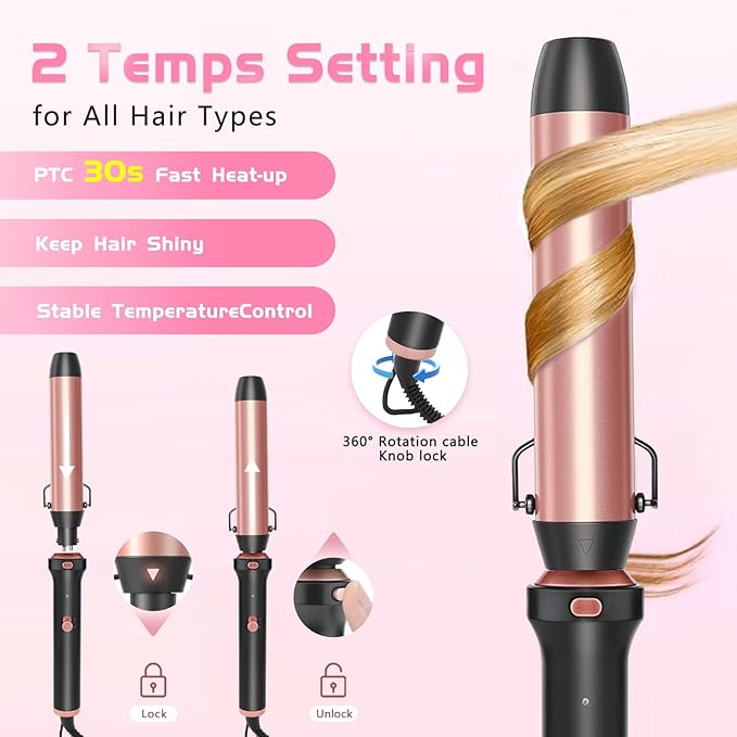 GSKY 5 in 1 Curling Iron Set, Hair Curler with Curling Brush and 4 Interchangeable Ceramic Curling Wand(0.5”-1.25”), Fast Heating, Include Suitcase & 2 Clips & Heat Protective Glove