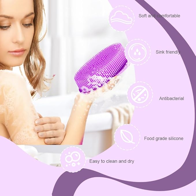 Soft Silicone Body Scrubber 6 PCS Silicone Body Shower, Silicone Loofah 2 in 4 Bath and Shampoo Brush, Body Scrubber Shower Cleaning Exfoliating Use for Sensitive Skin, Lather Well