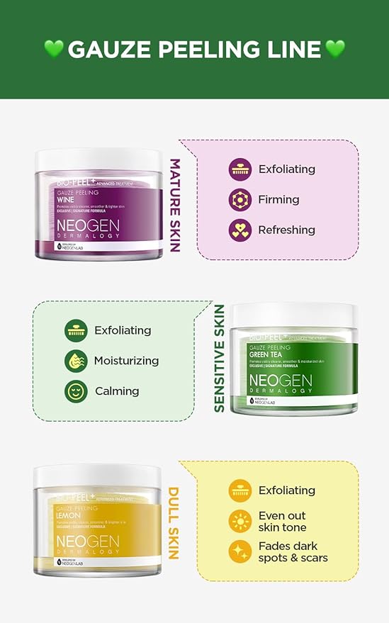 DERMALOGY by NEOGENLAB Bio-Peel Gauze Peeling Pads, Green Tea, 8 Count