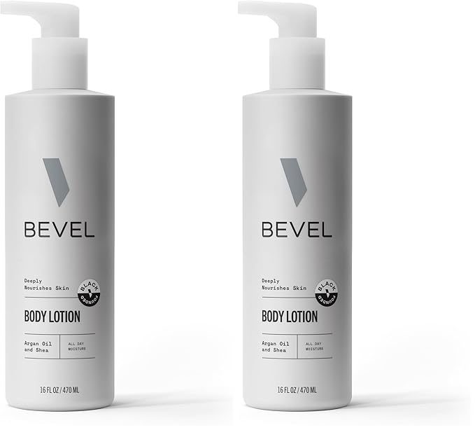 Bevel All Day Body Lotion for Men with Shea Butter and Argan Oil, Lightweight Formula Softens and Smoothes Skin, 16 Oz (Packaging May Vary) (Pack of 2)