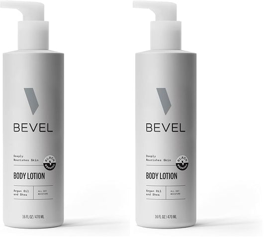 Bevel All Day Body Lotion for Men with Shea Butter and Argan Oil, Lightweight Formula Softens and Smoothes Skin, 16 Oz (Packaging May Vary) (Pack of 2)