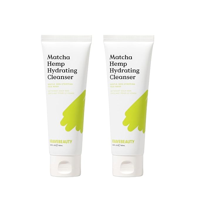 KraveBeauty Matcha Hemp Hydrating Cleanser Duo – Korean-Inspired Daily Gentle Face Wash, Supports Skin Barrier, Hydrating & Non-Stripping, Vegan & Cruelty-Free, 4.05 fl oz x2