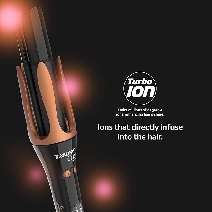 Taiff Automatic Curling Iron | 1¼" Rotating Barrel with Ion Technology | PTC Fast Heating | 3 Heat Settings 340°F–410°F | Dual Voltage Hair Curler for Smooth Frizz Free Long Lasting Curls