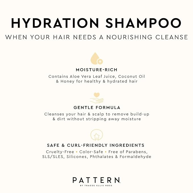 PATTERN Beauty by Tracee Ellis Ross Hydration Shampoo w Honey, Aloe Vera, Biotin and Tea Tree Leaf Oil for Curly Hair 3a-4c, 25 Fl Oz