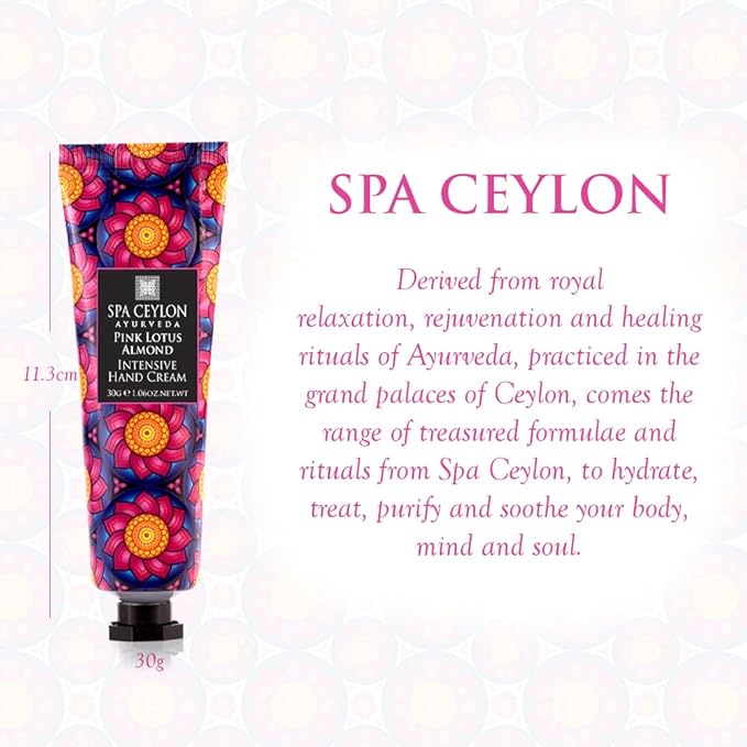 SPA CEYLON PINK LOTUS ALMOND Intensive Hand Cream | Natural Soothing Treatment | Hydrate | Vitamin Rich | Moisturize | Pink Lotus | 100% Vegetarian | Suitable for all skin types