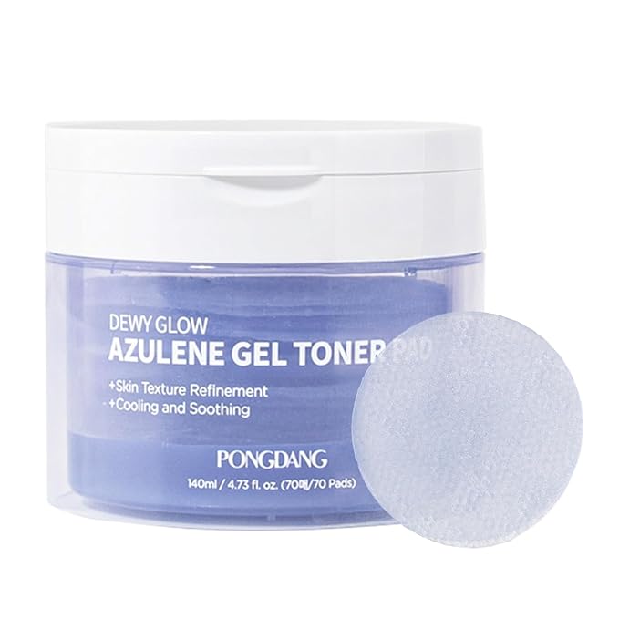 PONGDANG Dewy Glow Azulene Gel Toner Pad | Cooling Calm | Korean Gel Toner Pads with Guai Azulen, Chamomile | Soothing, Radiance & Uneven Skin Tone | Korean Skin Care