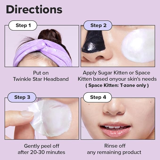 I DEW CARE Korean Wrapping Peel Off Facial Mask Set - Starry Kitten Night | Masks 3ea&Headband Gift Set, Pore Skincare, Glow Skin, Hydrating, Travel Size, Mini Set, Stocking Stuffers, Gifts For Women