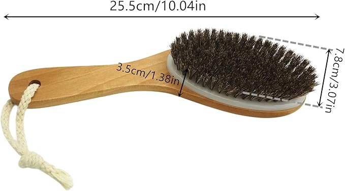 Dry Brushing Body Brush, Natural Horsehair Exfoliating Body Scrubber Bath Brush with 9.8” Curved Wooden Handle for Shower, Gentle Skin Exfoliation, Cellulite and Lymphatic Improvement Gift