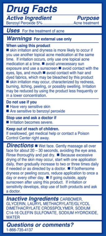 Differin Acne Face Wash with 5% Benzoyl Peroxide, Daily Deep Cleanser by the makers of Differin Gel, Gentle Skin Care for Acne Prone Sensitive Skin, 4 oz (Packaging May Vary)