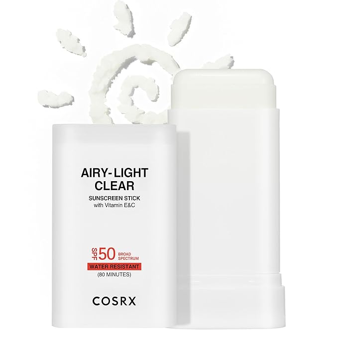COSRX Airy-Light Clear Sunscreen Stick with Vitamin E & C SPF 50, 0.67 oz, 19g, Lightweight, Travel Essentials, Summer Essentials, Korean Skin Care, Korean Matte Sunscreen for Face, Stocking Stuffers