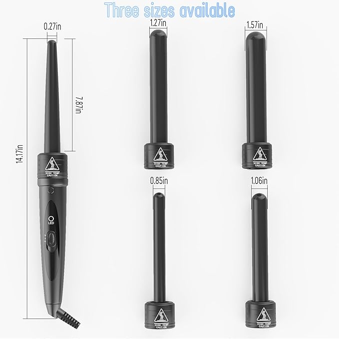 5-in-1Ceramic Tourmaline Curling Iron Set - 0.35"-1.25" Interchangeable Barrels Adjustable Temp 180°F-450°F, Fast Heat-up Insulated Gloves & Swivel Cord for All Hair Types (Travel-Friendly)
