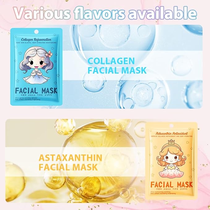 Girl Character Sheet Masks, Spa Party Facial Mask Skincare Set, Sheet Masks Skin Care, Moisturize Brighten Soothe for All Skin Types, Christmas Birthday Gifts for Women Men Girls, (12Pcs)
